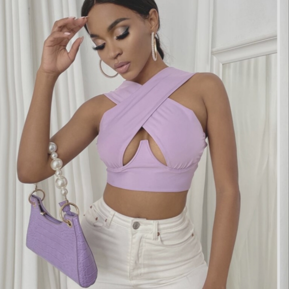 Cross Wrap Cut Out Bustier Style Cropped Tank Top Mauve